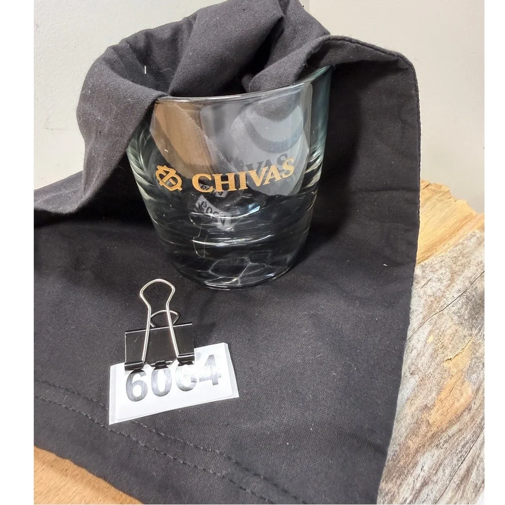 Chivas Regal Whiskey Rocks Glass Gold Logo Faceted Diamond Cut Weighted Base